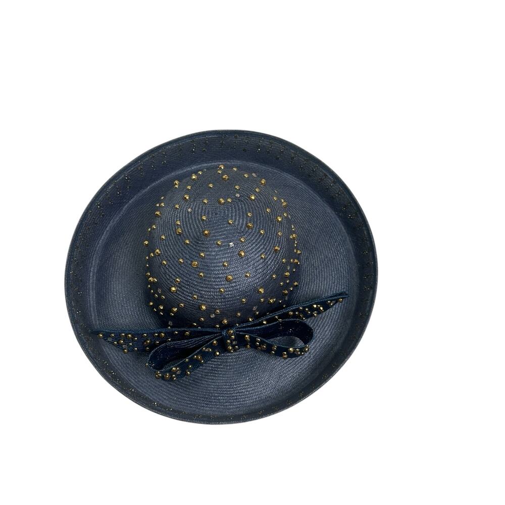 Vintage Jack McConell Boutique Blue Studded Straw Sun Church Derby HAt - Picture 8 of 10